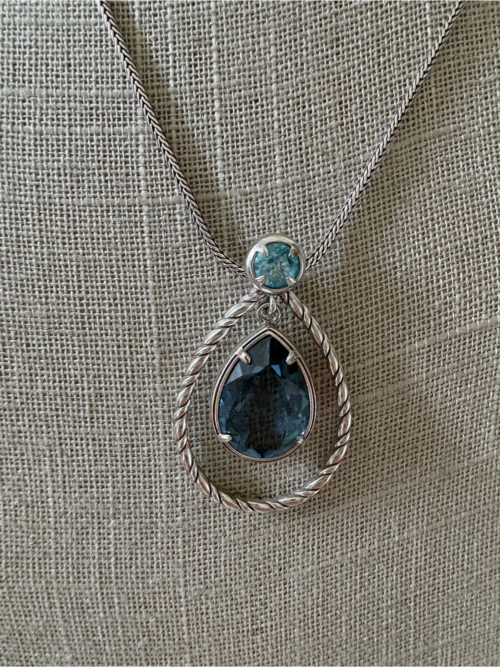 Blue Topaz Teardrop Pendant Necklace - Sterling Silver Snake chain